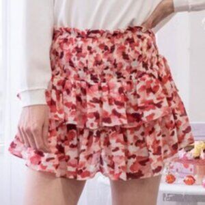 Blu Pepper Women's Floral Ruffle Mini Skirt Skort sz M Red Pink White NEW